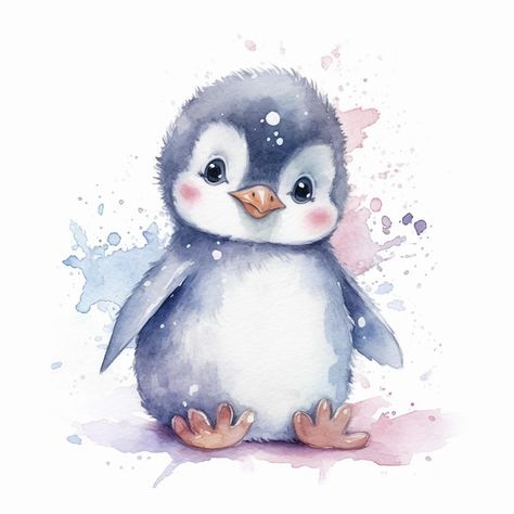 Ein aquarell-pinguinbaby-pinguindruck mi... | Premium Photo #Freepik #photo #pinguin #pinguin #aquarellillustration #babypinguin Penguin Canvas Painting, Cute Zeichnungen, Cute Penguin Art, Cute Penguin Drawing, Watercolour Penguin, Penguin Painting, Penguin Watercolor, Penguin Drawing, Cute Bunny Pictures