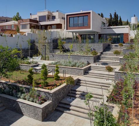 Terraced Landscaping Provides This Home With Multiple Gardens Steep Hill Landscaping, Terraced Garden, Terraced Landscaping, Terraced Backyard, Landscape Stairs, Landscaping On A Hill, Sloped Yard, Sloped Backyard, Terrace Garden Design