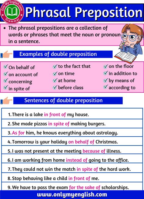 Phrasal Preposition: Definition, Examples, and list » OnlyMyEnglish Preposition Definition, Proper Noun Examples, Noun Examples, Pronoun Examples, English Synonyms, Spelling Word Activities, English Prepositions, English Grammar Exercises, Prepositional Phrases