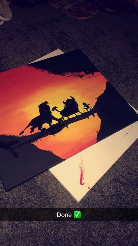 #lionking #painting #diy #silhouette #black #sunset #acrylic #acrylicpainting #canvas Silohette Artwork Easy, Sunset Silhouette Painting, Silhouette Paint, Silhouette Paintings, Painting Silhouette, Diy Silhouette, Cute Easy Paintings, Black Building, Sunset Canvas Painting