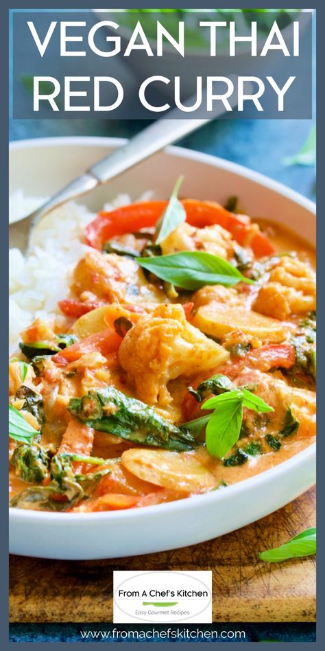 Vegan Thai Red Curry Essen, Vegan Thai Red Curry, Vegan Thai Curry, Thai Red Curry Recipe, Vegan Entree Recipes, Red Curry Recipe, Thai Curry Recipes, Vegan Curry Recipes, Cooking Jasmine Rice