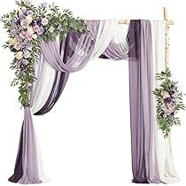 Purple Wedding Reception, Ceremony Arbor, Purple And Gold Wedding, Cheap Wedding Decorations, Reception Backdrop, Flower Curtain, Draping Fabric, Arch Decoration, Wedding Arch Flowers