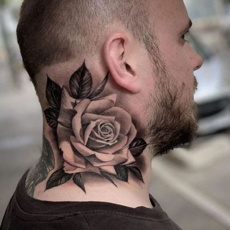 Rose tattoo 20 ideas for men: Unlocking masculine symbolism and timeless elegance - mens-club.online Rose Tattoo Men Neck, Rose On Neck Tattoo, Rose Neck Tattoo Men, Neck Rose Tattoo, Rose Tattoo Ideas For Men, Rose Neck Tattoo, Rose Tattoo Ideas, Single Rose Tattoos, Realistic Rose Tattoo