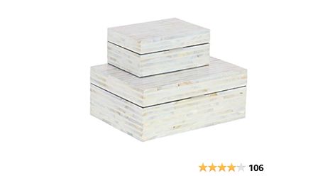 Amazon.com: Deco 79 Mother of Pearl Shell Handmade Decorative Box Decorative Keepsake Boxes with Linear Mosaic Pattern and Hinged Lid, Set of 2 Storage Boxes 12", 8"W, White : Home & Kitchen Decorative Storage Boxes, Wood Storage Box, Bookshelf Styling, Decorative Basket, Coffee Table Styling, Mosaic Pattern, Storage Boxes With Lids, Handmade Box, White Home