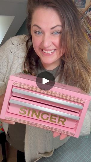 Singer Stickers, Pink Tool Box, Tool Box Diy, Pink Tools, Craft Rooms, Singer Sewing Machine, Crochet Cross, Sewing Gifts, Lowes Home Improvements