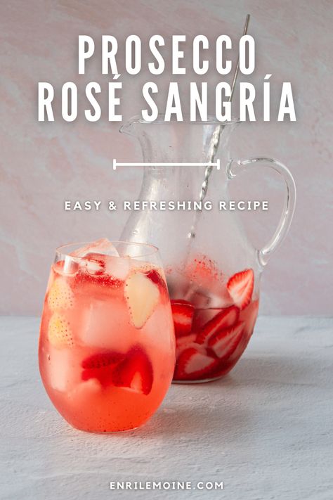 Indulge in the perfect blend of flavors with this Sparkling Rosé Sangría with Prosecco! This refreshing concoction will elevate your gathering, whether hosting a brunch or a summer soirée. Let the bubbles of Prosecco Rosé and the fruity notes of strawberries and lemon syrup dance on your palate. Ready to sip on sunshine? Visit my blog for the recipe now! #byenrilemoine Strawberry Lemon Prosecco Sangria, Cooking With Prosecco, Prosecco Sangria Summer Cocktails, Bubbly Sangria Recipes, Rose Prosecco Drinks, Sparkling Rose Sangria, Prosecco Drink Recipes, Prosecco Rose Cocktail, Prosecco Sangria Recipes