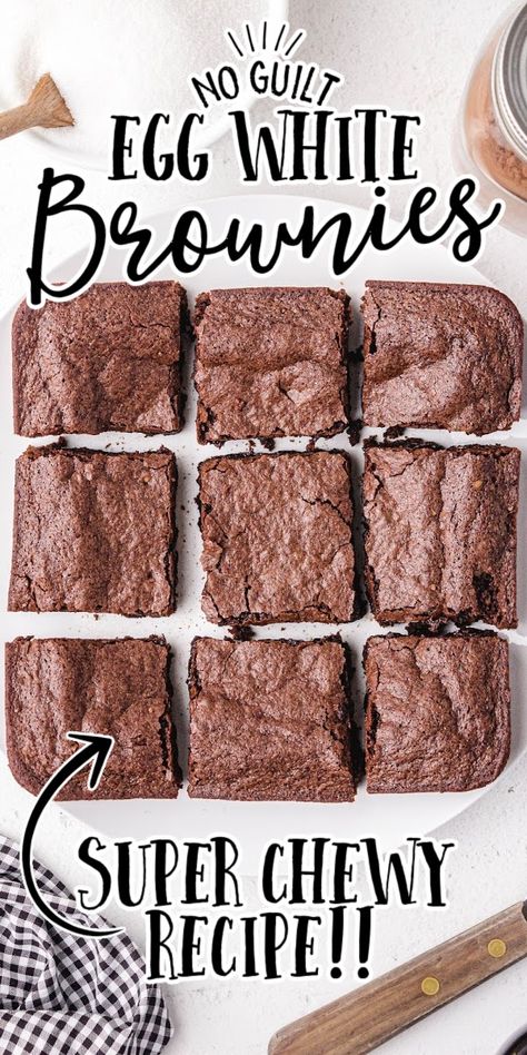 These silky smooth yet fudgy egg white brownies use egg whites in place of whole eggs. These brownies make for the same decadent dessert that we all love. Keto Egg White Cookies, Egg White Recipes Keto, Best Egg White Recipes, Keto Recipes With Egg Whites, Egg White Chocolate Cake, Keto Recipes Using Egg Whites, Dessert Recipes With Egg Whites, Cake With Egg Whites Only, Egg White Keto Recipes