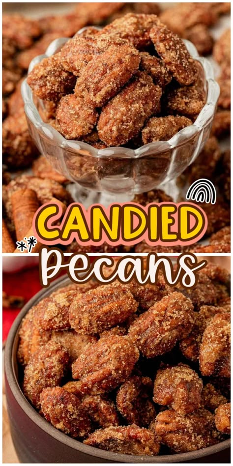 These Candied Pecans are a delicious addition to any fall dish. They're perfect on sweet potatoes, pumpkin pies, and they also make a lovely addition to salads and yogurt. Or, just eat them straight up! via @sugarandsoulco Pecan Bites Recipe, Candied Pecans Easy, Buffalo Food, Candied Nuts Recipe, Pecan Recipes Easy, Candied Pecans For Salad, Pecan Bites, Candied Pecans Recipe, Easy Fruit Salad