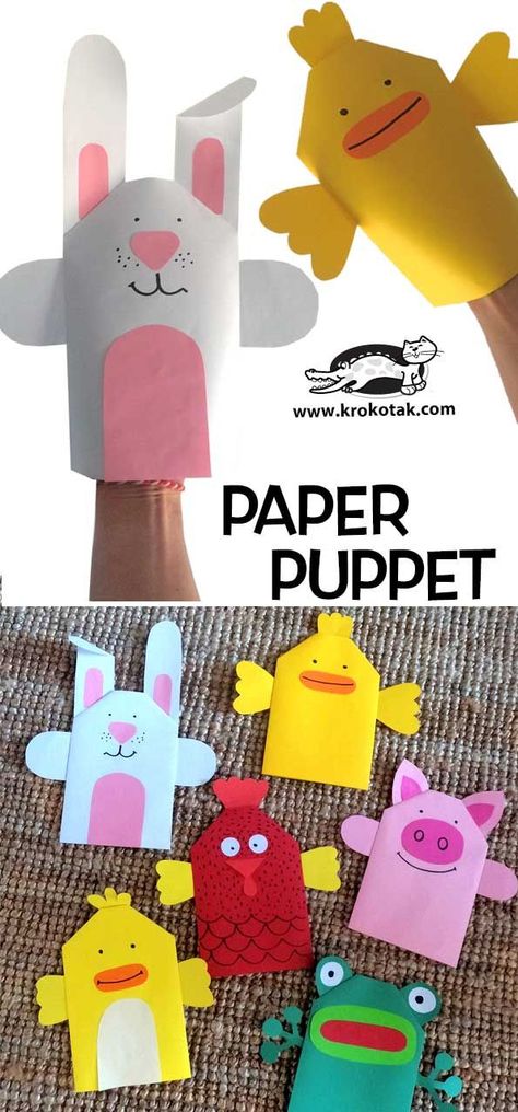 paper puppet Bird Nest Craft, Puppets For Kids, Rabbit Crafts, Puppet Patterns, Paper Puppets, Puppet Crafts, Basic Skills, Paper Animals, Childrens Crafts