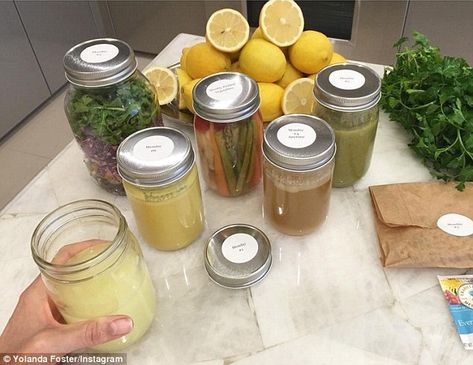 Detox: Real Housewives of Beverly Hills star Yolanda Foster shared a photo of what she'll be eating on Monday as she began a dramatic diet of 'superfoods' Arugula Soup, Seed Snacks, Lyme Diet, Celebrity Diet, Roasted Veggie Salad, Detox Day, Yolanda Foster, Different Types Of Vegetables, Yolanda Hadid