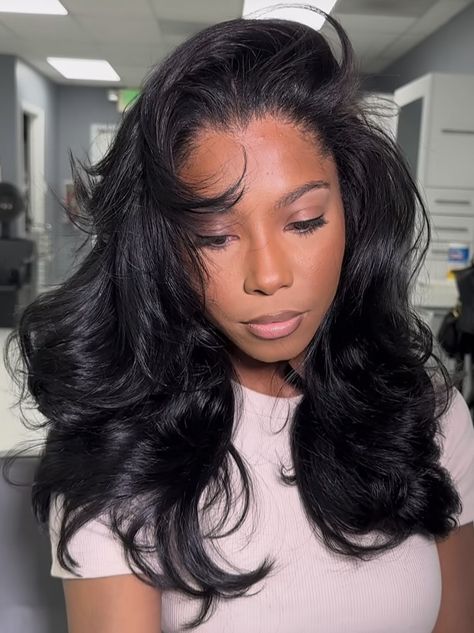 Layered Sew In Hairstyles, Short Sew In With Layers, Flipped Ends Hair Black Women, Big Hair Black Women, Flip Over Method Sew In, Flip Over Sew In, Style With Scarf, Fitness Hairstyles, Scarf Collection