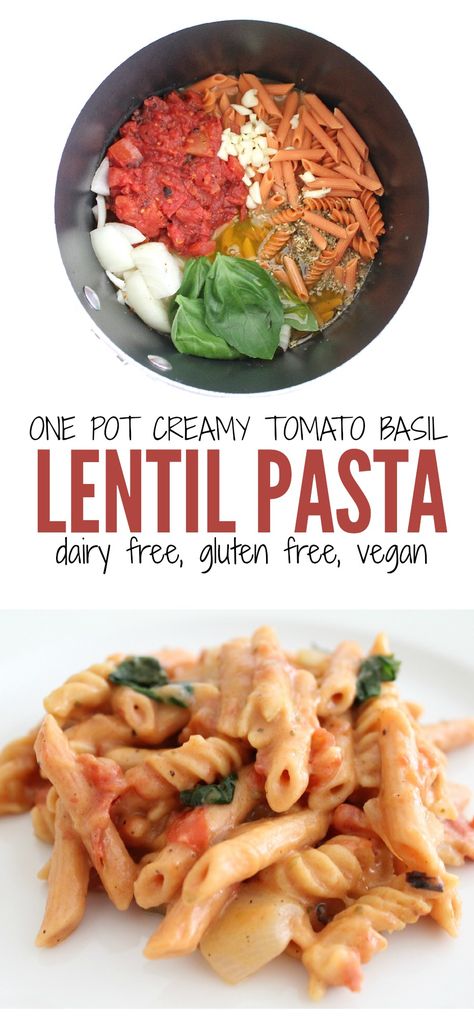 Lentil Pasta Creamy Tomato Basil Pasta, Lentil Pasta Recipe, Resep Pasta, Tomato Basil Pasta, Lentil Pasta, Basil Pasta, Dairy Free Gluten Free, God Mat, Vegan Pasta