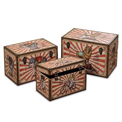 Williston Forge Thames 3 Piece Big Top Circus Animal Travel Trunk Set Wicker Storage Trunk, Circus Toy, Decorative Trunks, Big Top Circus, Creepy Carnival, Kids Toy Store, Star Wars Bb8, Travel Trunk, Coffee Table Trunk