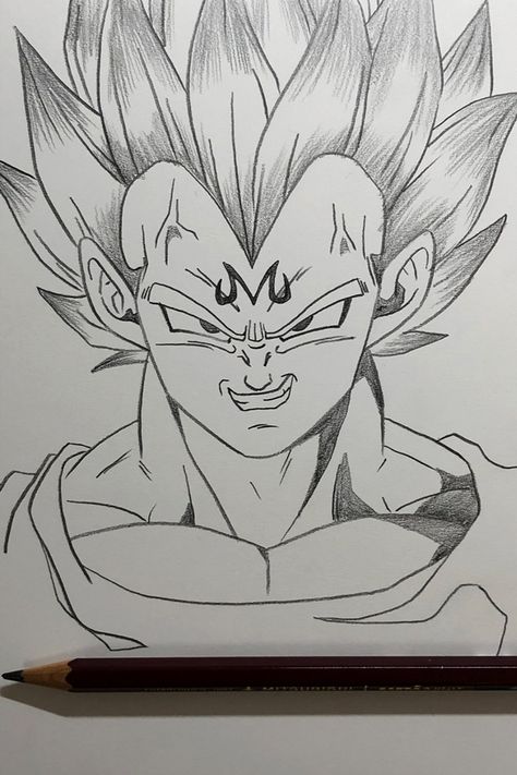 Draw Majin Vegeta from Dragon Ball https://youtu.be/UO55Pcssovo Drawing Dragon Ball Art, Vegeta Drawing Sketch, Goku Pencil Sketch, Majin Vegeta Drawing, Dragon Ball Z Drawings, Drawing Vegeta, Dragon Ball Drawing, Vegeta Drawing, Vegeta Majin