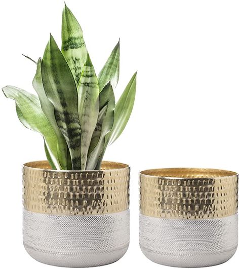 Small House Plants, Indoor Planter, Metal Planters, Decorative Planters, Large Planters, Hammered Gold, Planter Pots Indoor, Vase Set, Garden Chairs