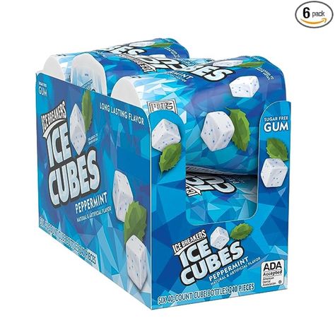 ICE BREAKERS Ice Cubes Peppermint Sugar Free Chewing Gum Bottles, 3.24 oz (6 Count, 40 Pieces) Peanut Butter Snacks, Sugar Free Gum, Peppermint Sugar, Old Fashioned Candy, Flavor Ice, Flavored Sugar, Ice Breakers, Chewing Gum, Ice Cubes