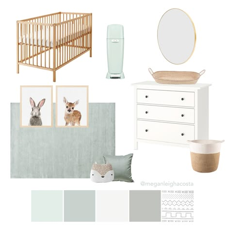 Gender neutral ikea seafoam woodland nursery plan! Here we gather the best baby products for sage and mint gender neutral boho nurseries. Click to see the details and product links. Sage Blue Nursery, Grey White And Sage Nursery, Mint Nursery Neutral, Sage Woodland Nursery, Grey And Sage Nursery, Neutral Nursery Colors Palette, Nursery Room Ikea, Seafoam Green Nursery, Sea Green Nursery