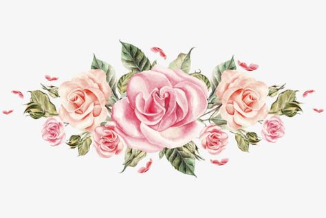 Pink Flower Pictures, Akvarel Illustration, Bord Design, Rose Flower Png, Rosé Png, Pink Png, Pink Rose Bouquet, Floral Border Design, Pink Rose Flower