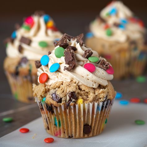 Monster Cookie Dough Cupcakes Monster Cookie Dough, Patty Cakes, Cake Surprise, Surprise Cookie, Cookie Dough Cupcakes, Monster Cookie, Moist Cake, Gourmet Cupcakes, Cupcake Flavors