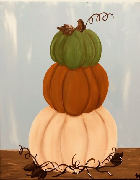 Pumpkin stack canvas painting Fall Easy Canvas Painting, Fall Canvas Ideas Easy, Sip And Paint Pumpkins, Fall Pumpkin Canvas Painting, Fall Paintings Pumpkins, Pumpkin Stack Painting, Fall Small Canvas Painting Ideas, Canvas Pumpkin Painting Ideas, Autumn Paintings On Canvas Easy