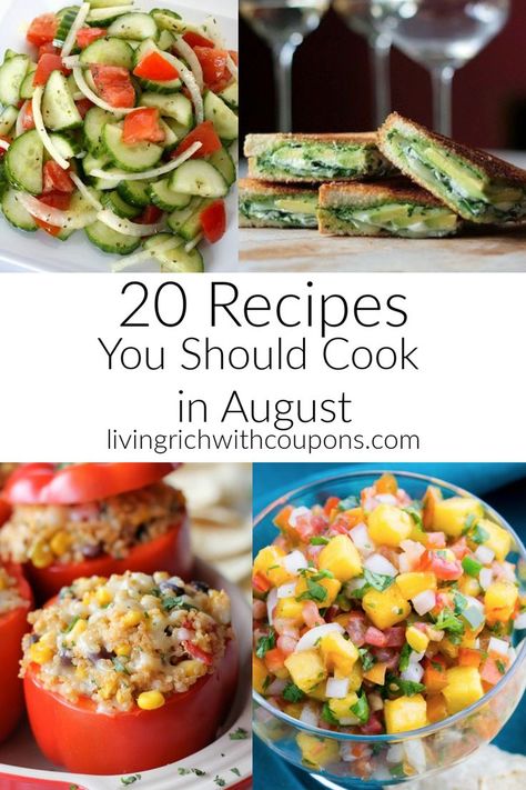 August is a great month to cook with corn, beans, eggplant, pepper, avocado and much more! During the month of August you will also find sales on Back to School Lunch Type Items such as snack foods, bread and juice boxes. Here are .20 of the Best Recipes to Cook in August! #summerrecipes #whattocookinaugust #summer August Recipes, Living Rich, Produce Recipes, Seasonal Eating, Recipes To Cook, Summertime Recipes, Comfort Soup, Healthy Summer Recipes, Summer Lunch