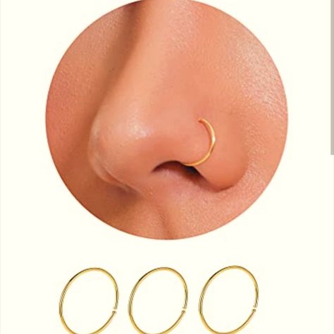 Pack Of 3 Gold 20 Gauge Nose Ring Hoops Make An Offer Or Bundle For Huge Discount Septum Piercing Rings, Gold Nose Ring Hoop, Fake Septum Piercing, Cute Nose Rings, Helix Earrings Hoop, Nose Piercing Ring, Piercing Rings, Faux Nose Ring, Sterling Silver Nose Rings