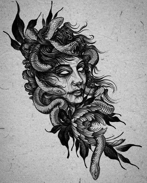 Creepy Drawings, Medusa Tattoo, Dark Art Tattoo, 다크 판타지, Tattoo Art Drawings, Dark Art Drawings, Dark Tattoo, Dark Art Illustrations, Scary Art