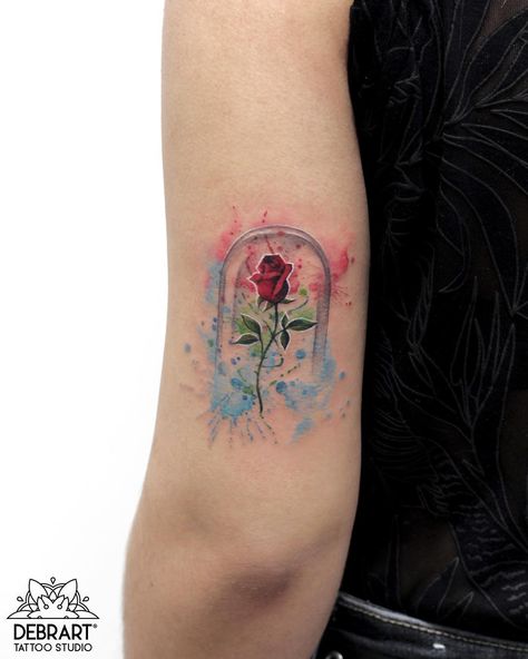 Beauty And The Beast Rose Tattoo, Disney Sleeve Tattoos, Beauty And The Beast Tattoo, Tattoo Magazine, Theme Tattoo, Enchanted Rose, Friend Tattoos, Disney Tattoos, Beauty Tattoos