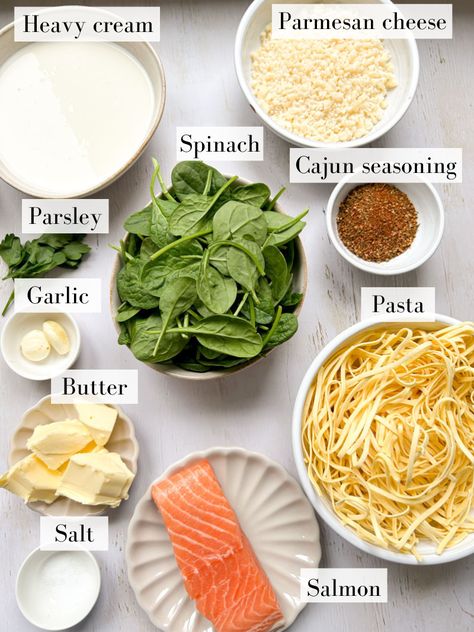 Easy creamy Cajun salmon Alfredo with Fettuccine - Marie Food Tips Alfredo Pasta With Salmon, Smoked Salmon Alfredo Pasta, Salmon Pasta Recipes Dairy Free, Salmon With Alfredo Sauce, Easy Salmon Pasta, Cajun Salmon And Shrimp Pasta, Salmon Fettuccine Alfredo, Salmon Alfredo Pasta Recipes, Cajun Salmon Alfredo