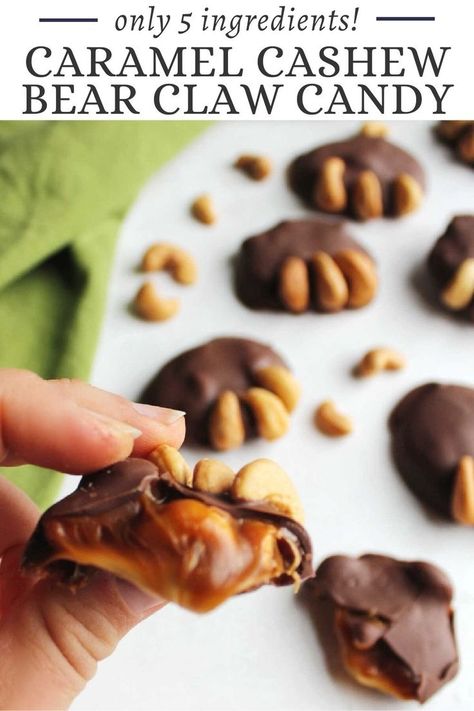 Cashew Turtles, Bear Claw Recipe, Bear Recipes, Chocolate Turtles, Candy Recipe, Candy Recipes Homemade, Bear Claw, Peanut Butter Balls, Bear Claws