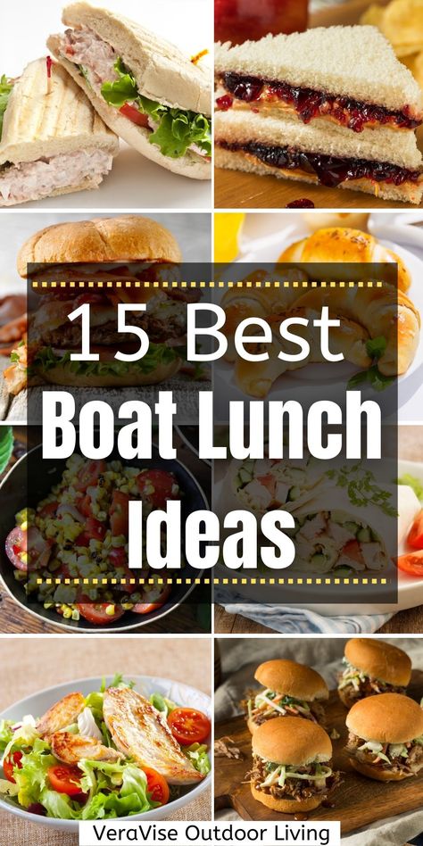 When planning for a boating trip, the last thing you want to worry about is what to eat. But if homemade fare is what you love, then make sure to check out these boat lunch ideas that you can make ahead of time. Lake Meals Easy, Boat Picnic Ideas, Lunch Ideas For Cabin Trip, Dinner On The Boat Ideas, Food For Fishing Trip, Good Food For Boating, Boat Day Meals, Boat Meals Dinners, Lunch Ideas For Boat Trip