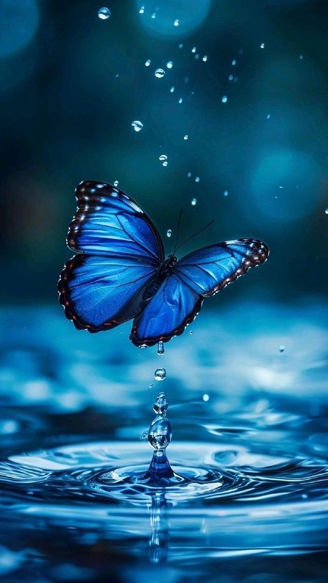 Cute Vintage Aesthetic, Jing Y Jang, Beautiful Butterfly Pictures, Blue Butterfly Wallpaper, Whatsapp Wallpaper Cute, Cute Summer Wallpapers, Blue Butterflies, Wallpaper Android, Body Of Water