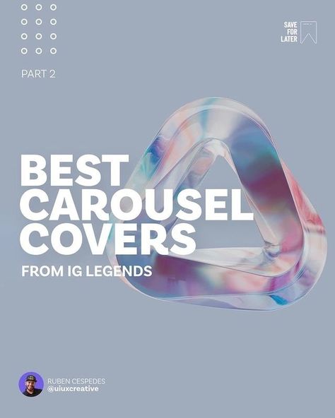 Best Carousel Covers from IG Creators - Part 2 | Follow @uiuxcreative to learn UX, Design & have Fun!⁣⁣ These are amazing covers made by IG pros. Use them for design inspiration. Instagram Creators: ✅ @redonadida ✅ @wejustclick.me ✅ @ui.sergio ✅ @ux.andreamons ✅ @kevincharlesdc ✅ @sun.yi Which one is your favorite one? Need a mentor? Join my private community. ⬆️⬆️⬆️ LINK IN MY BIO Please like, comment, & share this post. #ig #carousel #igcarousel #gooddesign #web⁣⁣ #uiuxcreative⁣⁣ #ruben Carousel Cover Design, Ig Carousel Design, Carousel Post Design, Ig Carousel, Learn Ux Design, Carousel Post, Instagram Creator, Inspiration Instagram, Like Comment Share