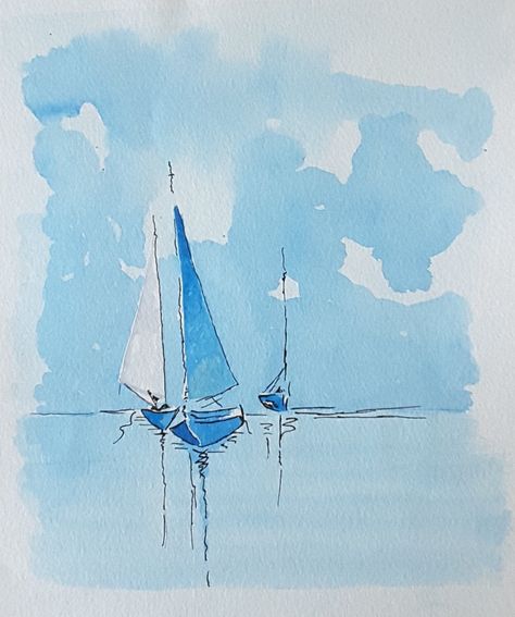 Watercolor idea Sea Boat Watercolor Painting, Amazing Watercolor Art, Drip Watercolor Painting, Sailboat Watercolor Easy, Watercolour Sailboats, Watercolor Boat Sailboats, Beach Watercolor Paintings, Sailboat Painting Watercolor, Boats Watercolor