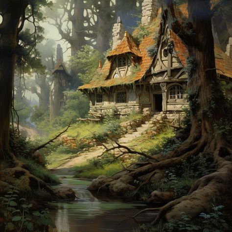 ArtStation - The Cottage Fantasy Cottage Concept Art, Fantasy Cottage Art, Fantasy Cottage Interior, Cottage Concept Art, Fantasy Tavern, Big Cottages, Fantasy Cottage, Cottage Interior, Common Thread