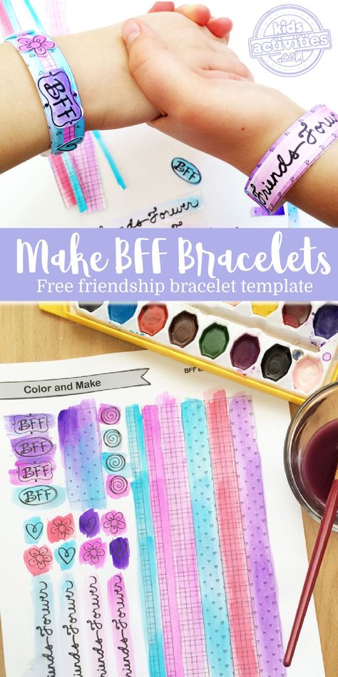 Make the Cutest BFF Paper Bracelets with Printable Friendship Bracelet Template | Kids Activities Blog Friendship Craft, Recycle Preschool, Paper Bracelets, Friendship Crafts, Friendship Printables, Bracelet Template, Rainbow Loom Bracelets Easy, Paper Bracelet, Friendship Bracelets Easy