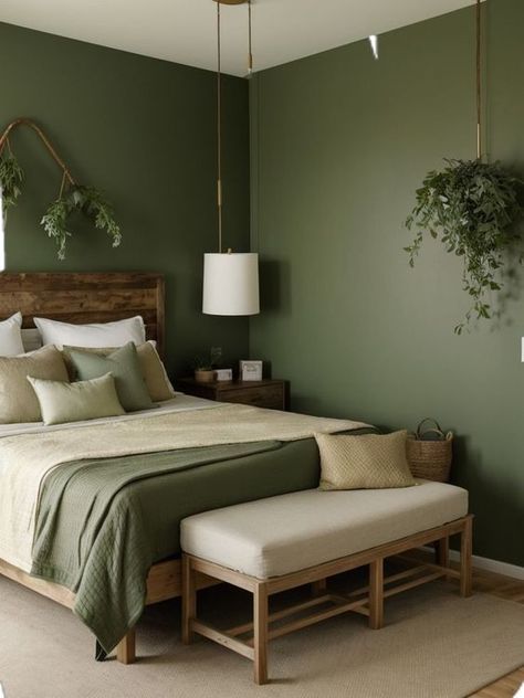 Green Room Ideas Bedroom, Green Bedroom Walls, Green Bedroom Decor, Sage Green Bedroom, Decor Ideas Bedroom, Green Walls, Redecorate Bedroom, Ideas Living Room, Green Rooms