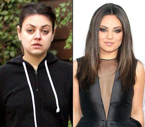 Celebs Without Makeup, Makeup Before And After, Makeup Humor, Kelly Osbourne, Celebrities Before And After, Faith Hill, Sharon Stone, Mila Kunis, Makeup Transformation