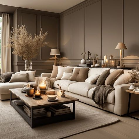 Cream Couch Living Room, Beige Couch Living Room, Taupe Living Room, Beige Living Rooms, Living Room Design Inspiration, Brown Living Room, Home Design Living Room, Decor Home Living Room, Living Room Colors