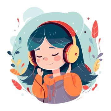 sticker clipart cute girl listening to music with headphones on vector illustration cartoon,sticker,clipart,cartoon Listening To Music Cartoon, Listening To Music With Headphones, Girl Listening To Music, Music With Headphones, Music Clipart, Sticker Clipart, Free Time Activities, Music Cartoon, Boat Neck Blouse Design