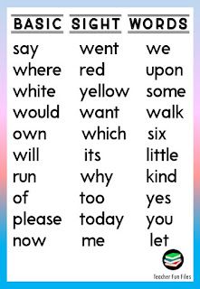 Teacher Fun Files: Basic Sight Words Chart Sight Words Chart, Sigh Words, High Frequency Sight Words, High Frequency Word List, Teacher Fun Files, Basic Sight Words, Teacher Files, Phonics Posters, English Stories For Kids