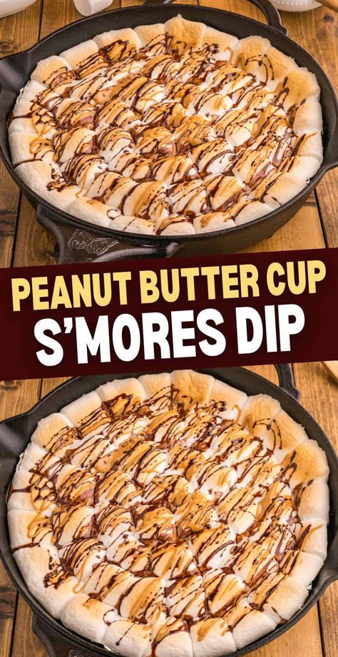 Peanut Butter Cup S'mores Dip Smore Dip Recipe, Reeses Smores, Dipped Smores, Peanut Butter Smores Dip, Smore Dip, Reeses Desserts, Smores Treats, Easy Smores, Dessert Dip Recipes