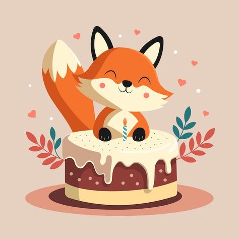 Bird Paper Craft, Happy Birthday Illustration, Cake Happy Birthday, Fox Birthday, Birthday Greetings Funny, Gift Tags Birthday, Happy Birthday Art, Birthday Illustration, Happy First Birthday