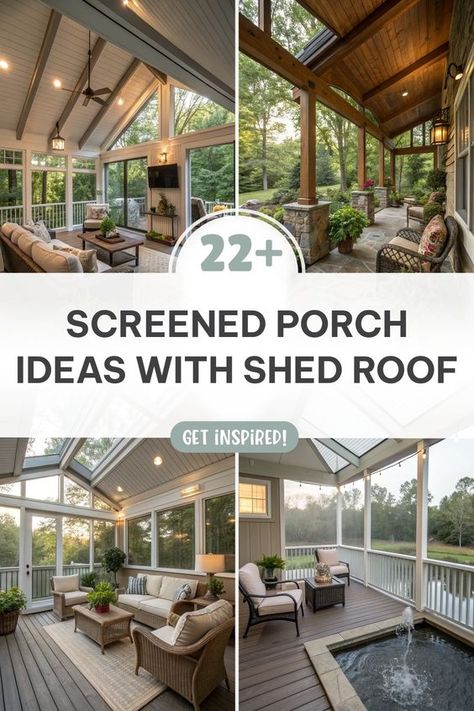 Click for More ➡️ | Save for Later ❤️ | Screened Porch Ideas with Shed Roof: Create a cozy, extended living space with versatile design tips. Back Porch Extension Ideas, Sleeping Porch Screened In, Enclosed Porch Ideas On A Budget, Screened In Pergola Ideas, Hip Roof Porch Addition, Glass Roof Patio, Back Porch Additions, Shed Porch Ideas, Roof Addition Ideas