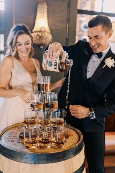 Whiskey Bar Wedding, Whiskey Wedding, Anna Wright, Black Cabin, Old Fashioned Drink, Bride Attire, Champagne Tower, Vogue Wedding, Double Shot