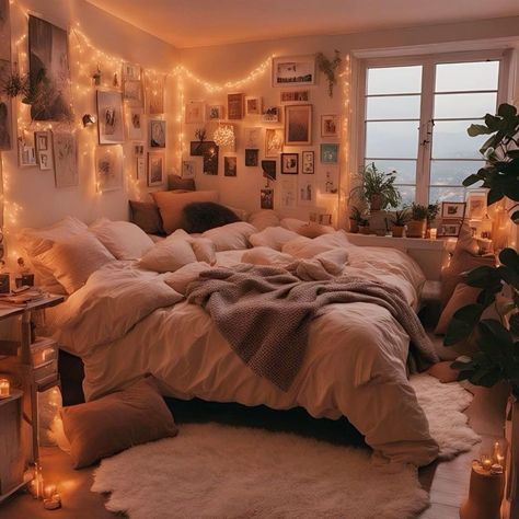 Room Decor Cozy Bedroom, Cozy Shared Bedroom, Bedroom With Lights On Wall, Cute Bedroom Pictures, Cozy Bed Pillows, Book Room Ideas Bedrooms, Cozy Bedroom Rug, How To Make A Cozy Bedroom, Rooms With Books