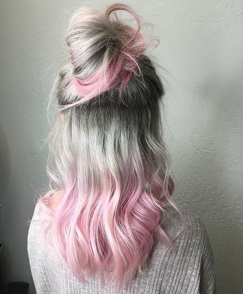 silver to pink Pink And Grey Hair, Pink Ombre Hair, Cotton Candy Hair, Dip Dye Hair, Candy Hair, Hair Guide, Pastel Hair, Rainbow Hair, Grunge Hair