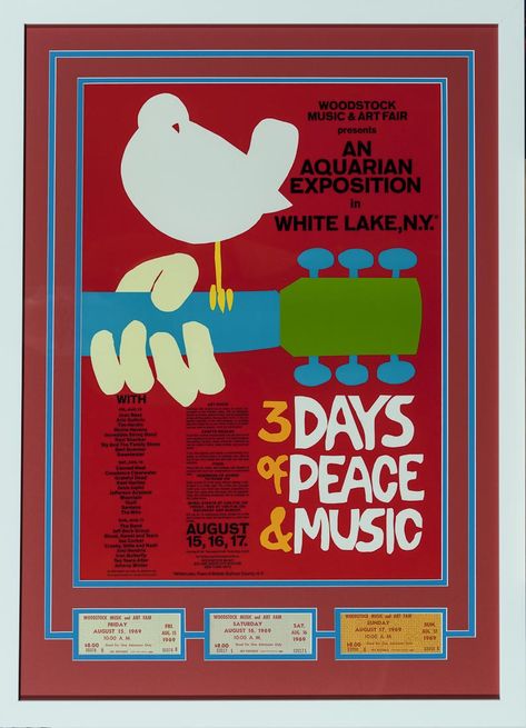 Framed Woodstock Original Poster with tickets, Vintage, 1969 Boho Entrance, Woodstock Concert, Woodstock Poster, 1969 Woodstock, Woodstock Photos, Peace Music, Woodstock Music, Woodstock 1969, Art Musical