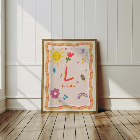 🌸☀️🍦💫🌈 New custom print available! Link in bio 🫶 #girlsroom #kidsdecor Name Paintings, Toddler Girl Room, Whimsical Wall Art, Sun Flowers, Baby Room Art, Girls Nursery, Name Print, Nursery Colors, Personalised Prints