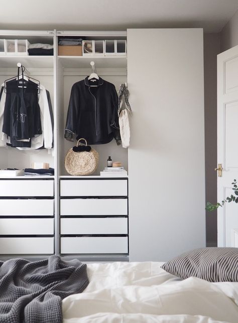 Bedroom updates: getting organised with IKEA PAX wardrobes Ikea Bedroom Furniture, Ikea Uk, White Wall Bedroom, Ikea Wardrobe, Ikea Pax Wardrobe, Wardrobe Systems, Ikea Bedroom, White Wardrobe, Bedroom Updates